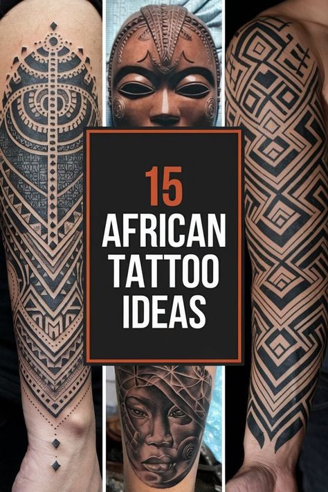 15 African Tattoo Designs That'll Make You Want to Get Inked African History Tattoos, African Tattoos For Women Symbols, Haitian Tattoos For Women, Nigerian Tattoo Ideas For Women, African Culture Tattoo, West African Tattoos, African Warrior Tattoo For Men, African Spirituality Tattoo, African Symbol Tattoo