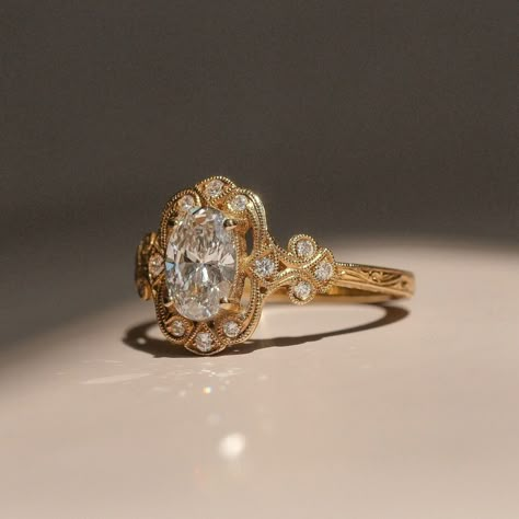 Oval Moissanite Delicate Engagement Ring Yellow Gold Plated Vintage Wedding Ring Victorian Wedding Ring, Victorian Diamond Ring, Delicate Engagement Ring, New Victorian, Engagement Ring Yellow Gold, Vintage Wedding Ring, Vintage Inspired Engagement Rings, Dream Wedding Ring, Victorian Engagement Rings