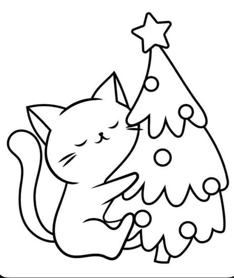 Christmas Cat Coloring Pages, Cat Christmas Drawing, Cat Christmas Pictures, Christmas Wreath Drawing, Christmas Cat Drawing, Cat Pictures To Color, Coloring Pages Cat, Picture To Color, Easy Christmas Drawings