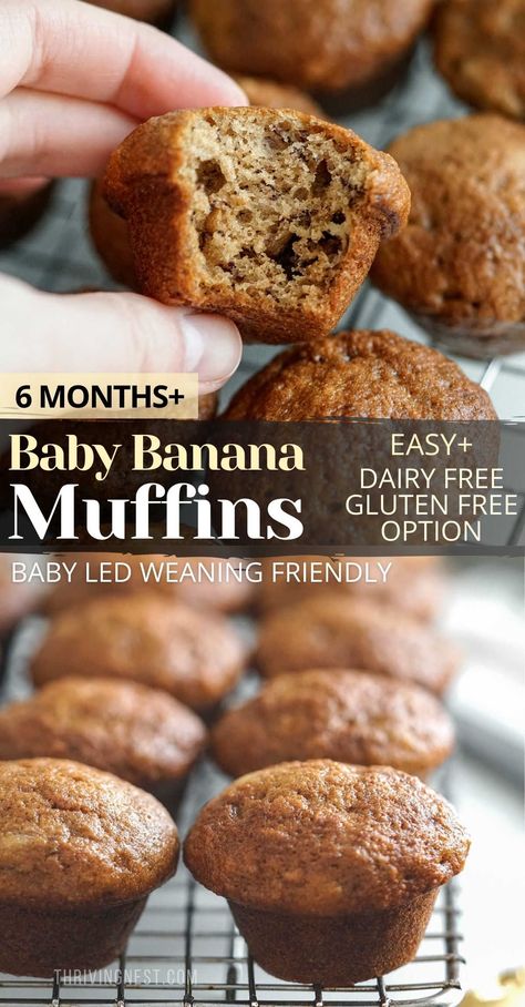 Infant Banana Muffins, Baby Friendly Banana Muffins, Kids Banana Muffins, Easy Baby Muffin Recipe, Baby Led Weaning Muffins Healthy, Dairy Free Muffins For Baby, Banana Muffins For Babies, Muffins For 9 Month Old Baby, Healthy Muffins For Babies