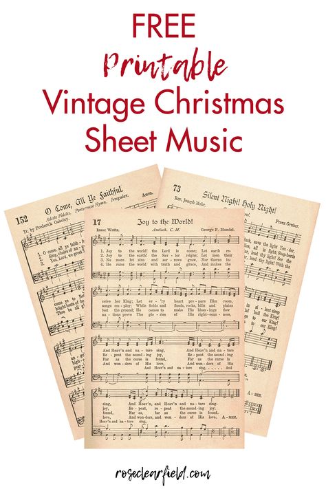 FREE printable vintage Christmas sheet music! 24 hymns, JPG and PDF versions. Perfect for holiday carol books, DIY wall art, and Christmas craft projects. #freesheetmusic #printableChristmasmusic #vintageChristmasmusic | https://www.roseclearfield.com Vintage Christmas Sheet Music, Free Christmas Music, Sheet Music Crafts, Christmas Sheet Music, Music Crafts, Holiday Craft, Christmas Feeling, Printable Vintage, Free Christmas Printables