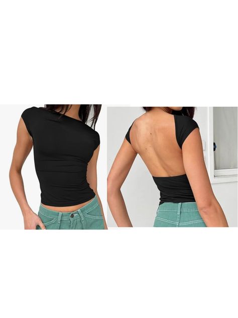 Open Back Shirts Summer Crop Tops Short Sleeve Cute Clothes Y2k Tops 2024 Open Back Shirts, Seamless Clothing, Clothes Y2k, Tops Short Sleeve, Y2k Tops, Open Back Top, Shirts Summer, Backless Top, Summer Crop Tops