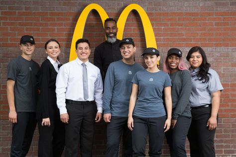 This Celeb Designer Just Gave The Uniforms At McDonald's A Major Makeover+#refinery29 Fast Food Interview Outfit, Mcdonalds Secret Menu, Employee Uniform, Workwear Vintage, Secret Menu, Dress Appropriately, Celebrity Design, Crew Members, Interview Outfit