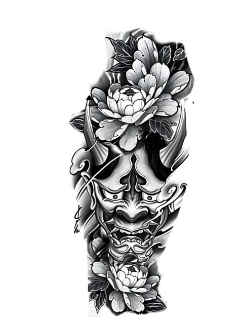 Jappo Tattoo, Oni Tattoo Sleeve, Oni Samurai Tattoo, Japanese Tattoo Leg Sleeve, Japanese Tattoo Art Leg, Arm Japanese Tattoo, Blackwork Japanese Tattoo, Moustache Tattoo, Hannya Maske Tattoo