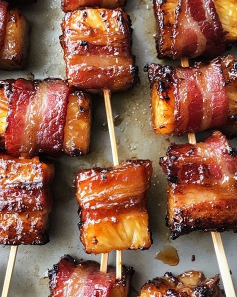 Bacon Wrapped Finger Foods, Bacon Wrapped Pineapple Appetizers, Pineapple Wrapped In Bacon, Pineapple Appetizers, Bacon Pineapple, Bacon Wrapped Pineapple, Slow Cooker Kitchen, Sweet Potato Casserole Easy, Casserole Easy