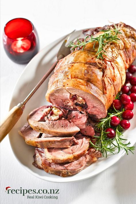 This delicious rolled lamb leg roast is so easy to prepare. Follow the simple instructions to create a special occasion meal to delight your family and friends. Serve hot with your favourite roast vegetables, or warm with a selection of salads. Lamb Leg Roast, Stuffed Pork Roast, Cranberry Stuffing, Orange And Cranberry, Kiwi Recipes, Boneless Leg Of Lamb, Xmas Menu, Roast Vegetables, Plane Food