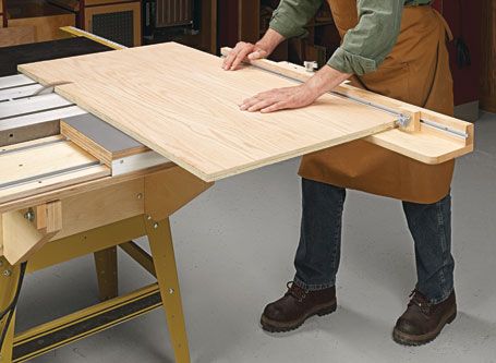 Take the guesswork out of making square cuts on large panels with this must-have table saw add-on. Table Saw Extension, Woodsmith Plans, Table Saw Station, Sliding Table Saw, Best Circular Saw, Table Saw Sled, Table Saw Fence, Table Saw Stand, Table Saw Jigs