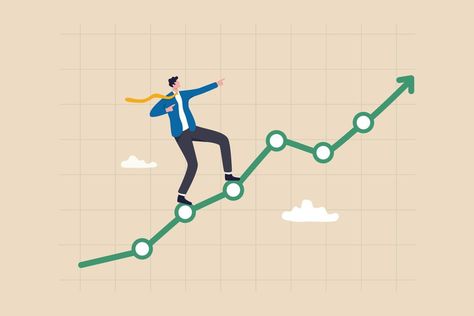 Profit growth, economic uptrend or growing investment, improvement or growth chart, financial forecast or prediction concept, confidence businessman pointing up with rising financial chart and graph. Financial Forecast, Financial Charts, Charts And Graphs, Growth Chart, Business Man, Investment, Vision Board, Finance, Vector Free