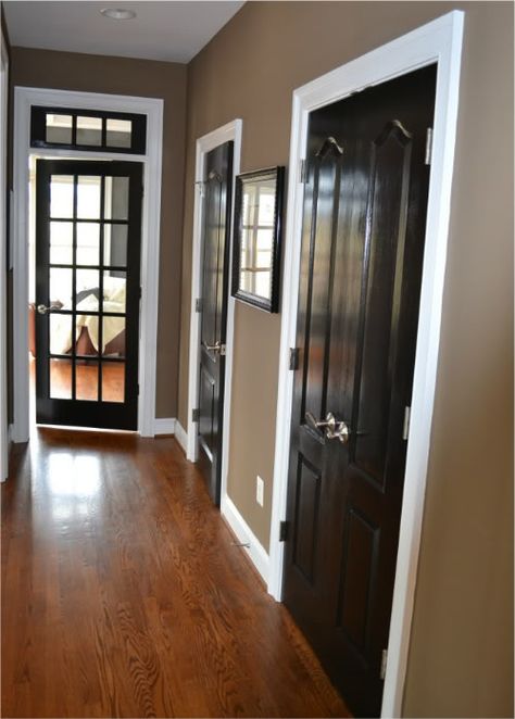 Black interior doors Pintu Interior, Black Interior Doors, Black Doors, Entry Way, Interior Door, White Trim, The Doors, My New Room, Black Trim