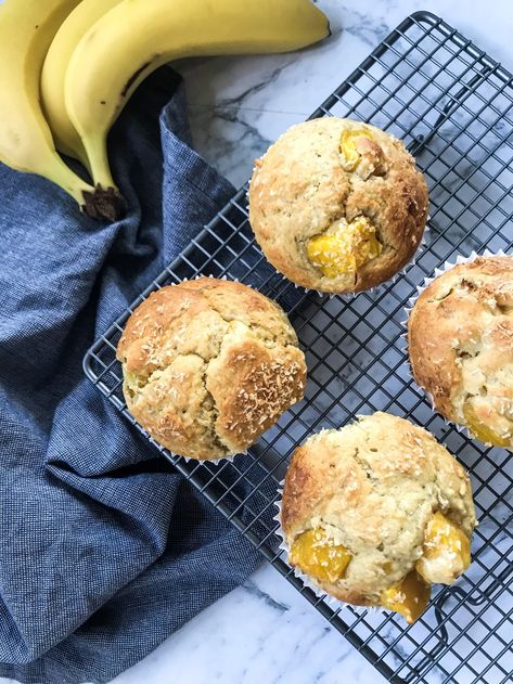 Mango Coconut Muffins, Coconut Muffins, Frozen Mango, Mango Chunks, Mango Coconut, Muffin Tins, Muffin Cups, Quick Breads, Quick Bread