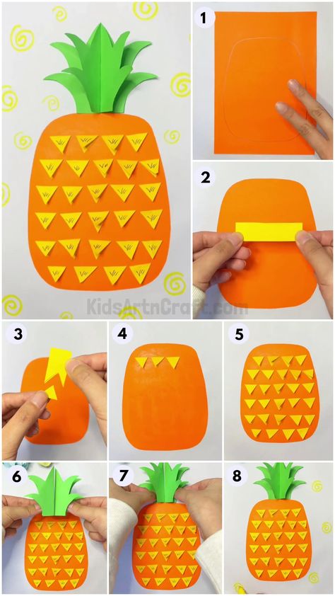 Pineapple Paper Craft easy tutorial for kids Pineapple Crafts For Preschool, Pineapple Art And Craft, Pineapple Art For Kids, Pineapple Activities For Kids, Pineapple Crafts For Kids, Leaf Art For Kids, Fruits Craft, Pineapple Craft, Paper Pineapple