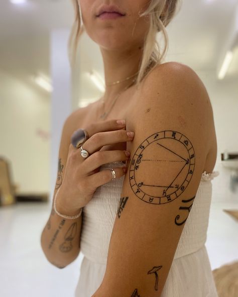 Sun Moon Zodiac Tattoo, Astrology Moon Tattoo, Big 3 Astrology Tattoo, Big Three Zodiac Tattoo, Big Three Tattoo Zodiac, Big Three Tattoo, Sun Moon Rising Tattoo, Rising Aquarius, Three Tattoo