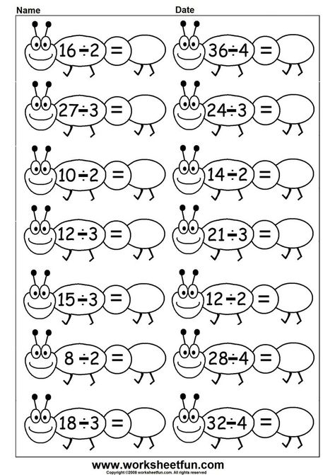 Math Division Worksheets, Kindergarten Math Worksheets Free, Multiplication Activities, Free Printable Math Worksheets, Math Sheets, Division Worksheets, Math Division, Multiplication Worksheets, Kindergarten Worksheets Printable