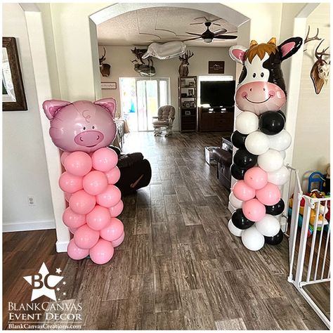 Ballon Column, Pig Balloon, Farm Birthday Party, Birthday Party Balloon, Farm Birthday, Balloon Columns, Work Ideas, 2nd Birthday Parties, Balloon Arch