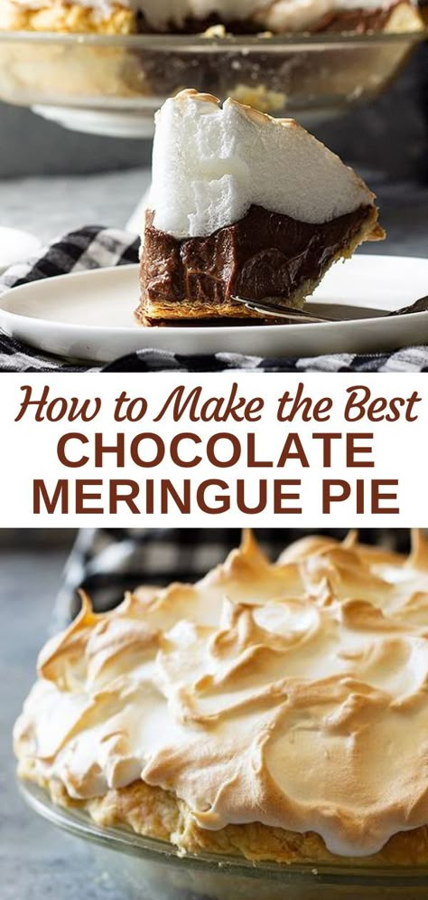 Fancy Meringue Desserts, Chocolate Mirage Pie, Thanksgiving Pie Chocolate, Old Fashioned Chocolate Pie With Meringue, Chocolate Pie Baked, Cooked Chocolate Pie, Chocolate Pie With Meringue Topping, Chocolate Mirangue Pie Recipe, Homemade Chocolate Meringue Pie