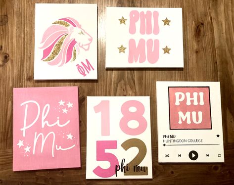 Agd Canvas Sorority Crafts, Tri Sigma Canvas Sorority Crafts, Phi Mu Sorority Canvas, Dphie Canvas Sorority, Phi Mu Letters Painted, Big Little Gifts On A Budget, Phi Mu Canvas Ideas, Boho Sorority Canvas, Small Sorority Canvas