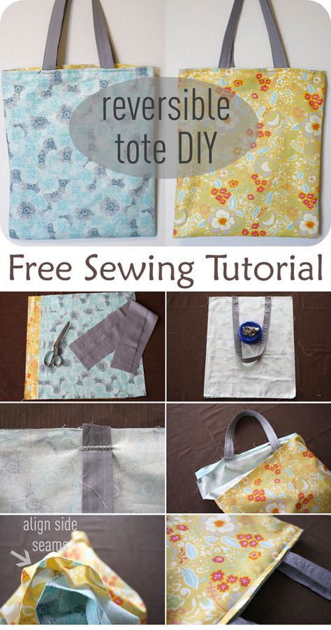 Reversible Tote Bag DIY Sewing Tutorial Free Bag Patterns To Sew, Travel Sewing Case, Bag Diy Sewing, Tote Bag Diy, Sewing Handbag, Make A Bag, Tote Bag Pattern Free, Diy Sewing Tutorials, Reversible Bag