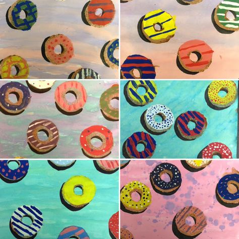 Mini Matisse: Donut Update Wayne Thiebaud Donut Art Lesson, Pool Noodle Donut, Donut Art Project For Kids, Donut Art Project, Art Projects Aesthetic, Projects Aesthetic, Donut Painting, Minnesota Art, Elementary Art Classroom