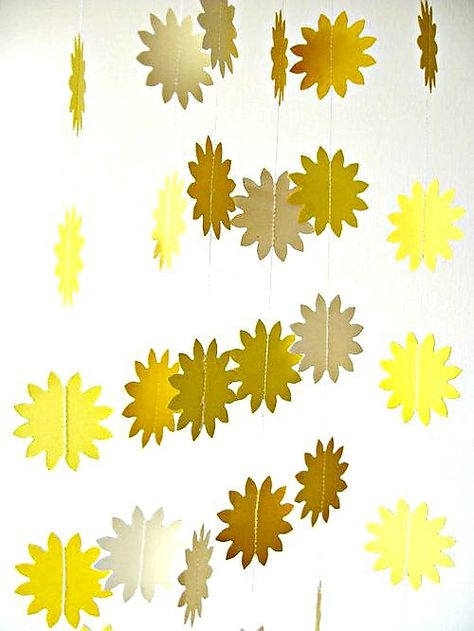 Flower Bunting, School Wide Themes, Sunshine Baby Showers, Bid Day Themes, Sunshine Birthday, Paper Birds, Bright Homes, Yellow Paper, Class Decoration