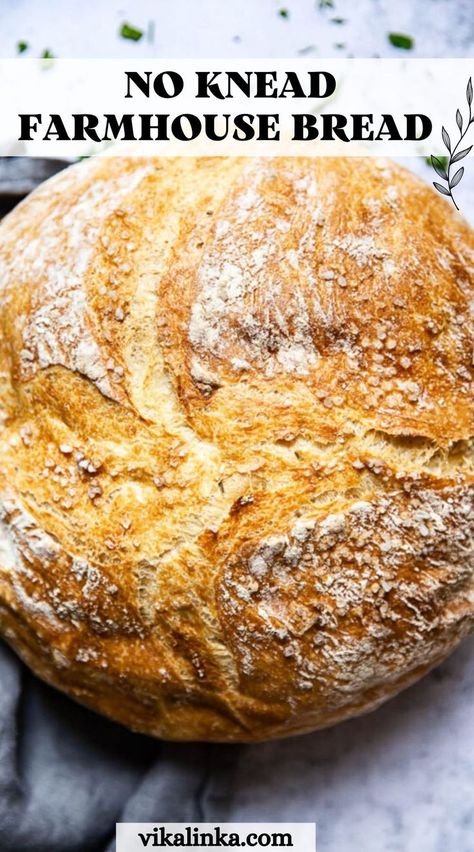 Farmhouse Bread Recipe, Overnight Bread Recipe, Artesian Bread, Beginner Baker, Farmhouse Bread, Dutch Oven Bread, Knead Bread Recipe, Freshly Baked Bread, Homemade Bread Recipes Easy