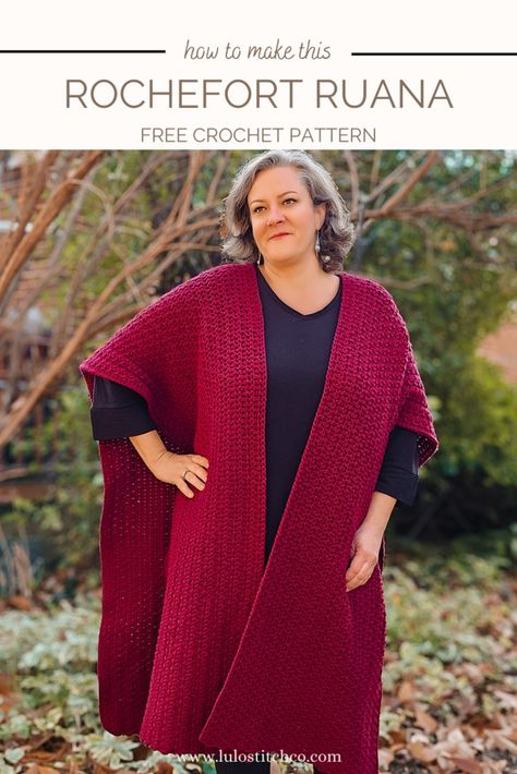 Crochet Ruana Pattern Free, Ruana Crochet Pattern, Amanda Crochets, Crochet Ruana, Ruana Pattern, Loops And Threads Yarn, Rectangle Shawls, Ruana Wrap, Super Scarf