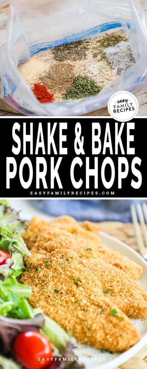 Homemade Shake n Bake is SO good! These crispy, breaded shake and bake boneless pork chops are a family dinner hit with kids and adults. It’s a simple, easy clean up meal that delivers juicy, crisp pork to the table in just 15 minutes. An easy mixture of spices, herbs, oil, and breadcrumbs are tossed with pork before being cooked in one of three easy methods. Whether you choose to oven bake, pan fry, or air fry your shake and bake pork cutlets, they’re a perfect quick family dinner anytime. Homemade Shake N Bake, Baked Pork Cutlets, Shake And Bake Pork Chops, Pork Chops In The Oven, Breaded Pork Chops Baked, Bake Pork Chops, Shake And Bake Pork, Baked Boneless Pork Chops, Homemade Shake And Bake