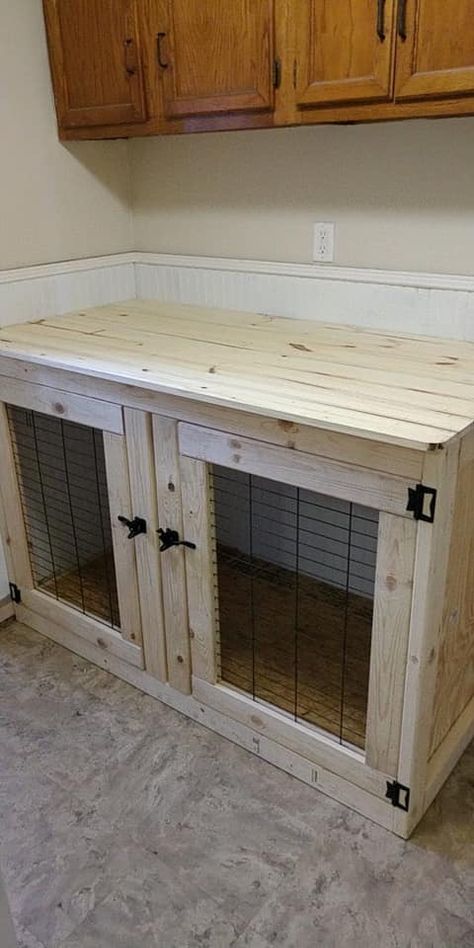 Wood Dog Crate, Indoor Dog Kennel, Diy Dog Crate, Dog Kennel Furniture, Diy Dog Kennel, Crate Diy, Dog House Diy, Dog Crate Furniture, Dog Area