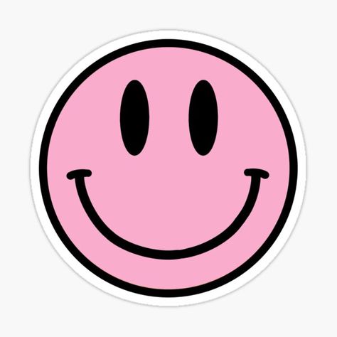 "yellow smiley face" Sticker by maeveamcgregor | Redbubble Smiley Face Sticker, Bubblegum Color, Pink Smiley Face, Pink Smiley, Yellow Smiley Face, Smiley Face, Be Happy, Smiley, Custom Stickers