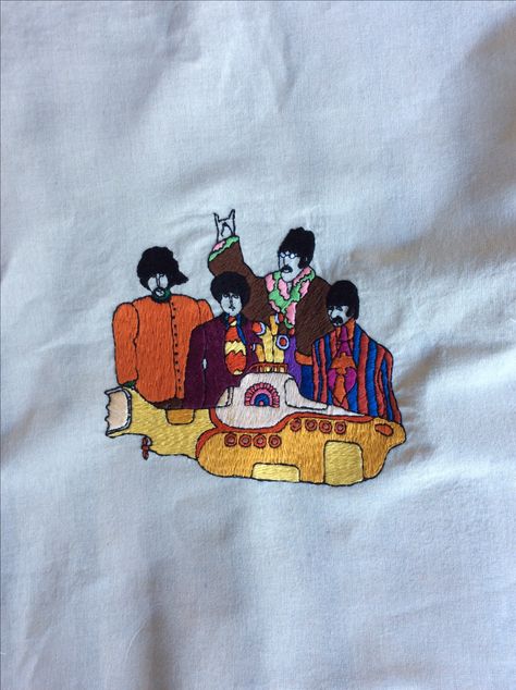 Beatles Embroidery, Embroidered Tshirts, Beatles Yellow, Embroidery Hoodie, Sewing Embroidery, Cute Embroidery, Yellow Submarine, Sewing Embroidery Designs, Embroidery Hoop Art