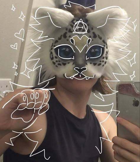 this is my first mask so please don’t judge it too hard— Snow Leopard Therian Mask, Snow Leopard Therian, Leopard Mask, Therian Stuff, Therian Masks, Therian Mask, Mask Tutorial, Mask Ideas, Cat Mask