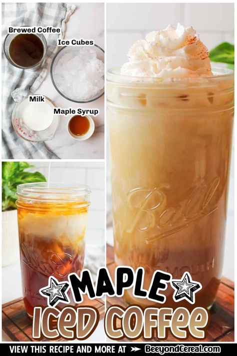 Maple Syrup Iced Coffee, Maple Cold Brew, Coffee With Maple Syrup, Maple Iced Coffee Recipe, Maple Iced Coffee, Fall Iced Coffee Recipe, Healthy Iced Coffee Recipe, Maple Syrup Coffee, Oreo Frappuccino