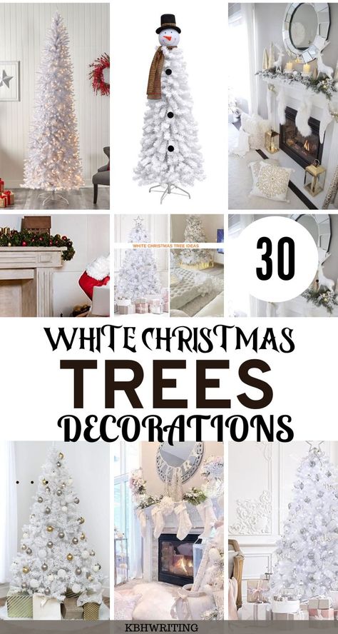 30 Cutest White Christmas Tree Ideas White Christmas Tree With Gold Decor, White Tree Ideas Christmas, White Pencil Tree Christmas, White Christmas Tree With Silver Decor, Vintage White Christmas Tree Ideas, White Rustic Christmas Tree, White Xmas Trees Decorated, White Christmas Tree Ideas Colorful, White Mini Christmas Tree Ideas