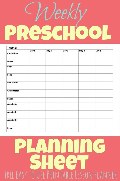 This free printable preschool week lesson planner makes planning your preschool week simple. Just fill in each category and you'll be ready for a great preschool week! Preschool Teacher Resources, Monthly Lesson Plan Template Preschool, Free Preschool Lesson Plan Template, Weekly Lesson Plan Template Free Preschool, Weekly Curriculum Planning Template, Preschool Planner Lesson Planning, Planning Sheet, Preschool Prep, Preschool Schedule