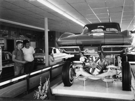 1963 Corvette dealership display at Grotewold Chevrolet in Iowa - Corvette Gallery District Manager, Chevy Dealerships, Old Corvette, 1963 Corvette, Corvette C2, Chevrolet Dealership, Vintage Corvette, Car Dealerships, Car Memes