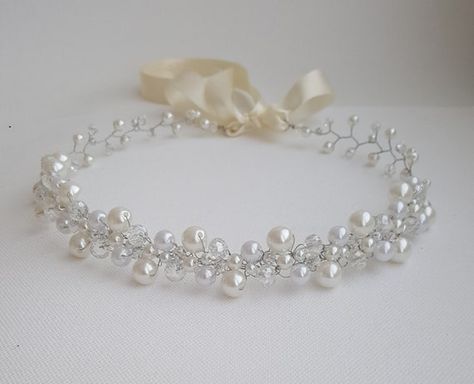 Roses Headpiece, Pearls Crown, Bridesmaid Hair Jewelry, Roses Crown, Flower Girl Hair Piece, Tiara Flower, Pearl Headpiece Wedding, Hair Halo, Pearl Bridal Headpiece