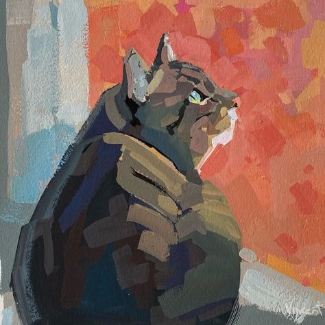 Patti Vincent on Instagram: ““Window Seat,” gouache, 6x6,” SOLD. Cats: yoga experts that always find the best lighting 😻 #linkinbio #gouache #gouachepainting #cat…” Gouache Cat Illustration, Gauche Cat Painting, Guache Cat, Gouache Paintings Ideas, Cat Painting Gouache, Gouache On Wood, Cat Gouache Painting, Cat Gouache, Gouache Studies