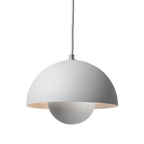 Verner Panton &Tradition FlowerPot VP1 pendant, matt light grey | Finnish Design Shop Street Reference, Flowerpot Lamp, Flowerpot Vp1, Flowerpot Pendant, Verner Panton, Suspension Design, Simplistic Design, Beautiful Lighting, Lamp Bulb