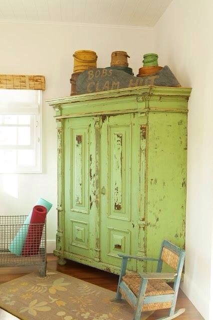 * Green Armoire, Green Wardrobe, Green Cupboard, Green Cabinet, Muebles Shabby Chic, Cabinet Hutch, Spring Leaf, Shabby Chic Dresser, Green Country