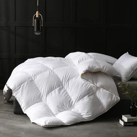 DELUXE SOFT & COMFORT ★ - Our feather down comforter shell is made of luxurious ultra-soft 400 Thread Count poly-cotton blend fabric by innovative technology. Breathable, plush and silk touch provide you a noiseless and super cozy night sleep.8 corner tabs to easily attach duvet covers

FLUFFY & YEAR-AROUND WARMTH ★ -Twin, Queen, King, California King size and 3 fill weight option. The California King size all season feather down comforter is 104x96 inches and 57 Oz fill weight. Fluffy Duvet Insert, Fluffy Duvet, Lounge Interiors, Down Comforters, Goose Feathers, Down Comforter, Silk Touch, Night Sleep, Cozy Night