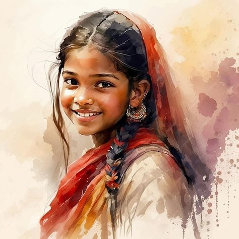 Premium Vector | Portrait of indian woman water color paint Indian Woman Watercolor, Tessellation Art, Watercolor Indian, Watercolor Art Face, Watercolor Portrait Painting, Watercolor Paintings Nature, Canvas Art Projects, Beautiful Art Paintings, Watercolor Pictures