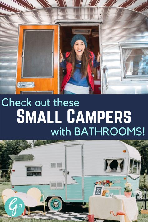 Small Campers Ideas, Small Campers With Bathroom, Small Camping Trailers, Scottie Camper, Pull Behind Campers, Small Rv Campers, Scamp Camper, Scotty Camper, Camper Bathroom