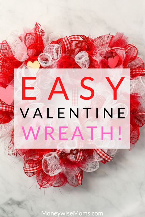 This easy Valentine deco mesh wreath Dollar Tree craft is great for decorating on a budget! Make this gorgeous wreath for yourself or to gift! Deco Mesh Heart Wreath Diy, Heart Wire Wreath Diy, Valentine Wreaths Diy Easy, Deco Mesh Valentine Wreaths Diy, Dollar Tree Valentines Wreath, Dollar Tree Heart Wreath Diy, Valentine’s Day Wreath Diy, Dollar Tree Heart Wreath, Making Ribbon Wreaths