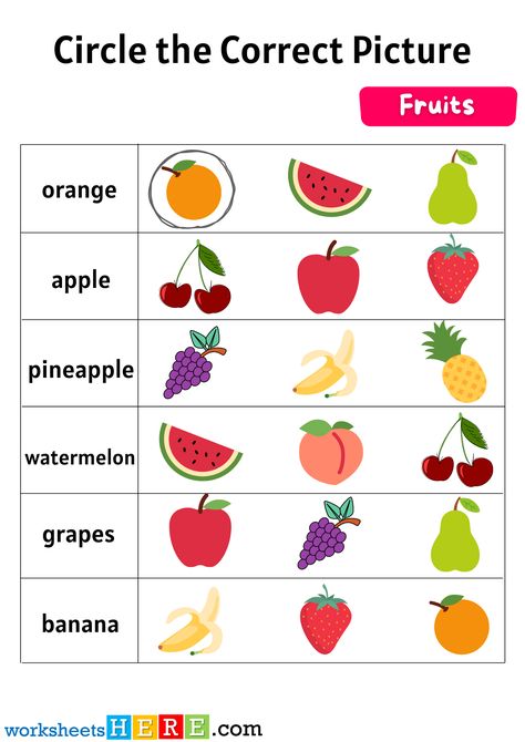 Fruits Worksheets For Kindergarten, Fruits Activities For Preschool, Fruit Activities For Preschool, Fruit Activity, Fruit Worksheet, Activity Worksheets For Kids, Food For Breakfast, Nigeria Fashion, Tomato Tomato