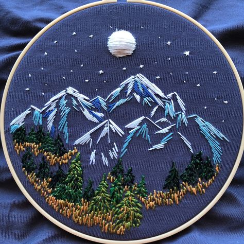 Snow Embroidery, Landscape Embroidery, Landscape Diy, Beginner Embroidery, Beginner Embroidery Kit, Hand Embroidery Kits, Hand Embroidery Kit, Thread Painting, Embroidery Scissors