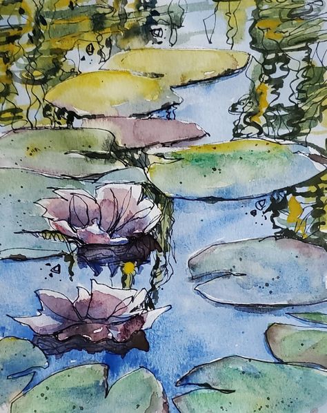 Water Paint Art, Ink And Wash, Ink And Watercolour, Pen And Wash, Watercolor Water, Watercolor Pictures, Watercolour Inspiration, Landscape Art Painting, Watercolor Sketchbook