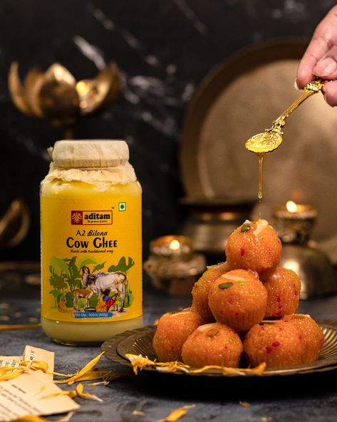 Indian Product Photography, Ghee Product Photography, Diwali Food Photography, Diwali Product Photography, Indian Food Photography Styling, Ghee Photography, Ghee Creative Ads, Indian Sweets Photography, Food Photography Indian