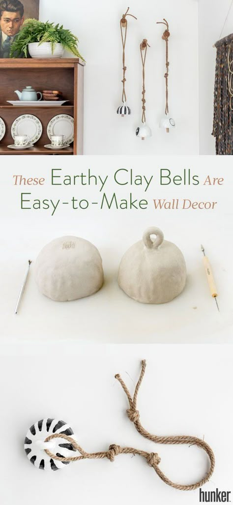 Clay Wall Art Air Dry, Clay Bells, Clay Artist, Diy Air Dry Clay, Ceramic Bell, Air Dry Clay Projects, Simple Wall Decor, Fairy Furniture, Clay Wall Art