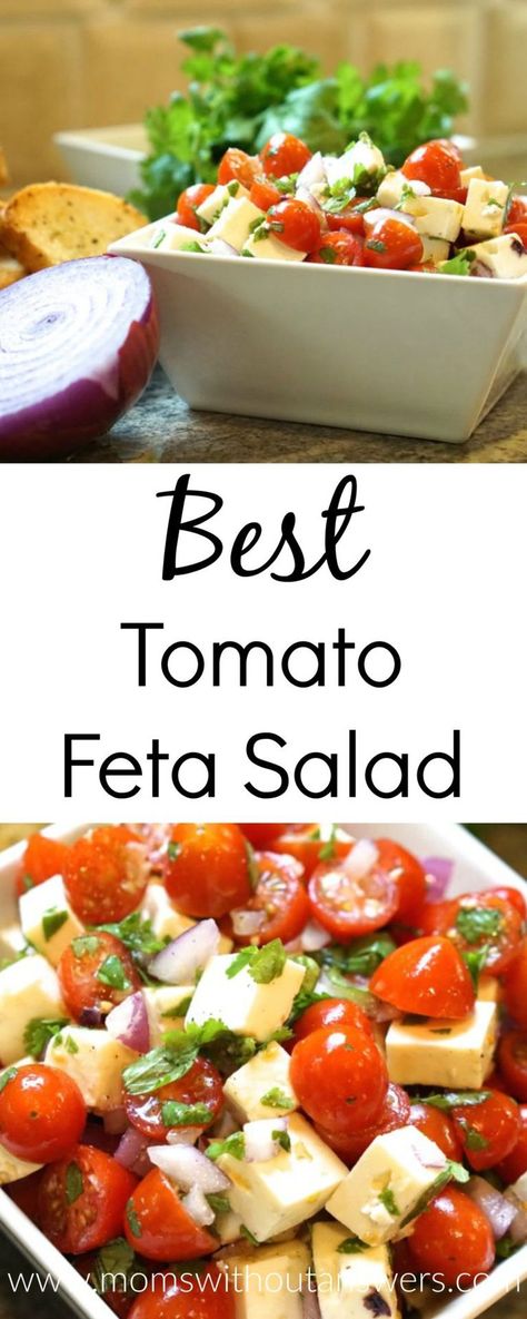 I am not exaggerating that I make this tomato feta salad dozens of times each summer! It is SO good that people ask for the recipe every time I make it! Tomato Feta Salad Recipes, Tomatoes Feta Salad, Salad Recipes With Tomatoes, Feta Salad Recipes, Tomato And Feta Salad, Tomato Feta Salad, Tomato And Feta, Feta Salad Recipe, Queso Feta