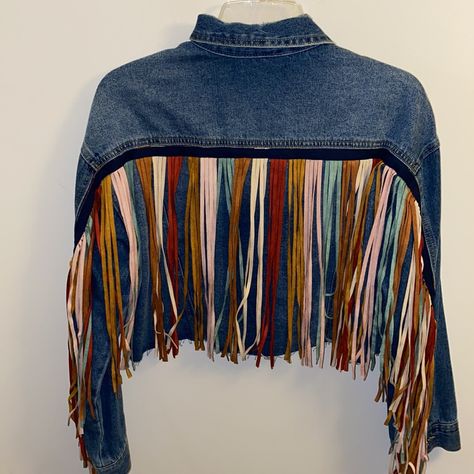 Nwt Denim Fringe Jacket From Forever 21 Suede Fringe Size Small Fringe On Clothes, Denim Jacket With Fringe, Fringe Jacket Outfit, Denim Blazer Women, Cowboy Fashion, Red Denim Jeans, Dark Blue Denim Jacket, Star Craft, Fringe Clothing