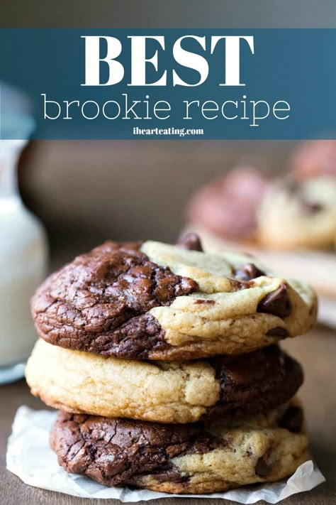 Best brookie recipe! Part brownie, part chocolate chip cookies - these brookies are amazing! 21 Cookies, Brookie Recipe, Brookies Recipe, Chocolate Marshmallow Cookies, Chocolate Chip Shortbread Cookies, Toffee Cookies, Incredible Recipes, Cookies Recipes, Brownie Cookies